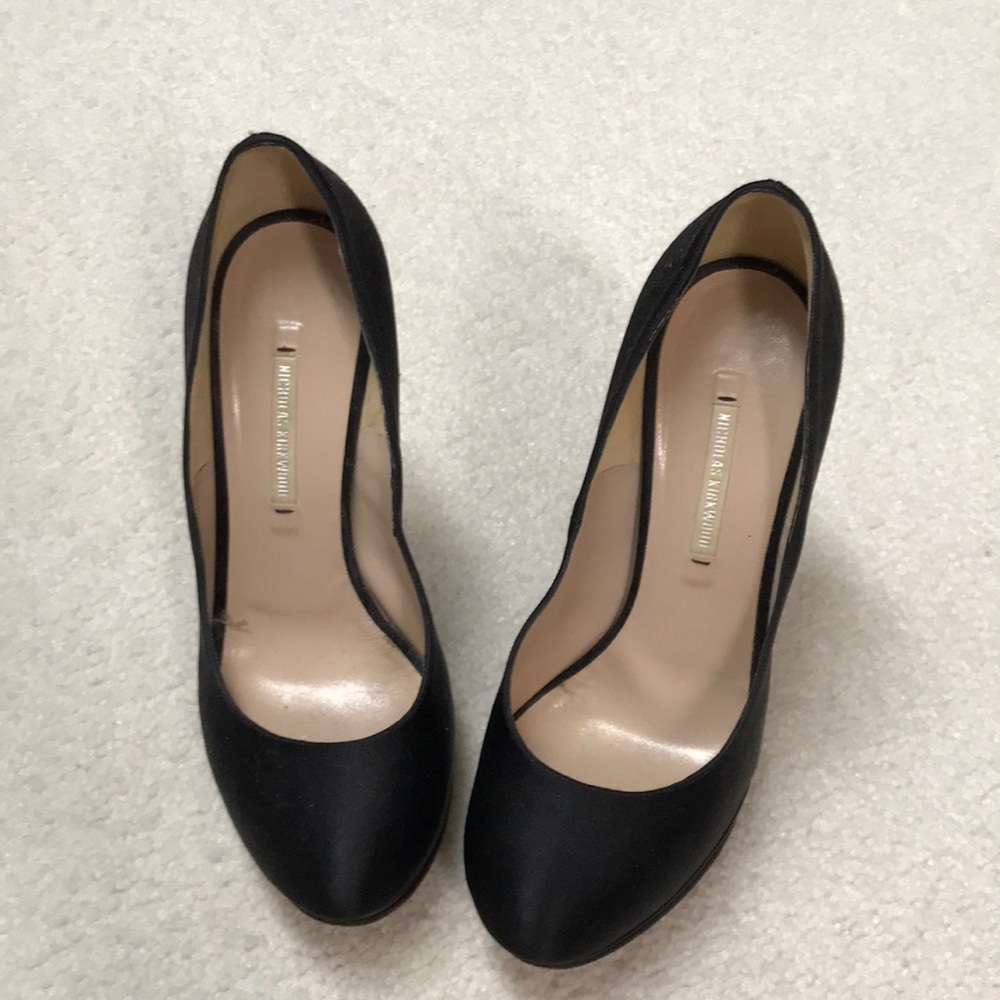 Nicholas Kirkwood 💜 Sz 38 Blk Satin 👠 Heels 5”